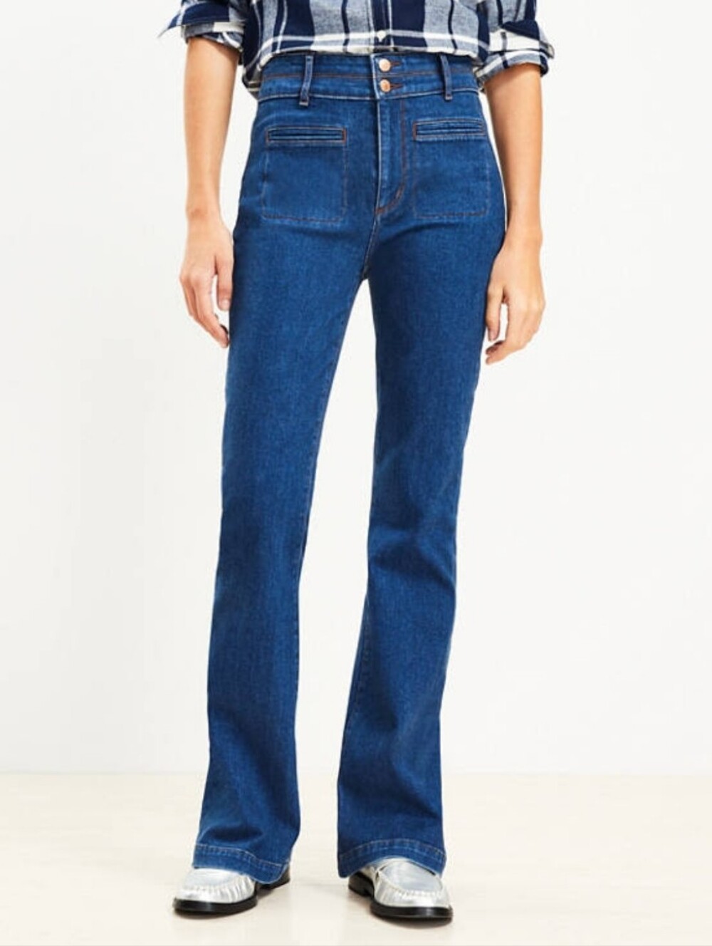 LOFT | Petite High Rise Slim Flare Jeans in Rinse Wash 32